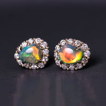 Load image into Gallery viewer, Stunning Doublet Opal Diamond Hola Stud Earrings 14k Yellow Gold