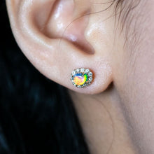 Load image into Gallery viewer, Stunning Doublet Opal Diamond Hola Stud Earrings 14k Yellow Gold