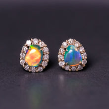 Load image into Gallery viewer, Stunning Doublet Opal Diamond Hola Stud Earrings 14k Yellow Gold