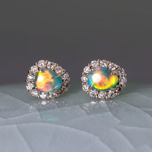Load image into Gallery viewer, Stunning Doublet Opal Diamond Hola Stud Earrings 14k Yellow Gold
