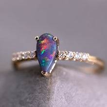 Load image into Gallery viewer, Stylish Black Opal Diamond Engagement Ring 18K Yellow Gold