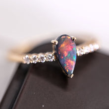 Load image into Gallery viewer, Stylish Black Opal Diamond Engagement Ring 18K Yellow Gold