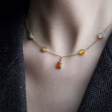Load image into Gallery viewer, Stylish Five Charms Fire Opal Diamond Necklace 18K Yellow Gold