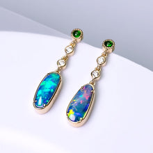 Load image into Gallery viewer, Stylish Doublet Opal Diamond Tsavorite Drop Earrings 18k Yellow Gold