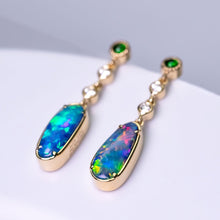 Load image into Gallery viewer, Stylish Doublet Opal Diamond Tsavorite Drop Earrings 18k Yellow Gold