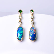 Load image into Gallery viewer, Stylish Doublet Opal Diamond Tsavorite Drop Earrings 18k Yellow Gold