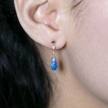 Load image into Gallery viewer, Stylish Doublet Opal Diamond Tsavorite Drop Earrings 18k Yellow Gold