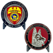 Load image into Gallery viewer, EL8-012 Canine K9 Officer SCPD LI Suffolk County Police Department Long island Dept. Challenge Coin thin blue line