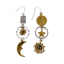 Load image into Gallery viewer, Sun and Moon Celestial Charm Earrings | Dangle Earrings 2.75&quot; Long Boho Jewelry