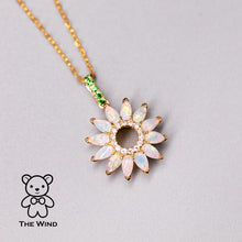 Load image into Gallery viewer, Sunflower Australian Solid Opal Tsavorite Diamond Pendant 18K Yellow Gold
