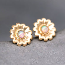 Load image into Gallery viewer, Sunflower Stud Earrings with Australian Opal 14K Yellow Gold