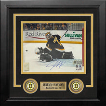 Load image into Gallery viewer, Jeremy Swayman Glove Save Boston Bruins Autographed 8" x 10" Framed Hockey Photo