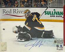 Load image into Gallery viewer, Jeremy Swayman Glove Save Boston Bruins Autographed 16" x 20" Hockey Photo