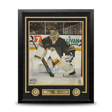 Load image into Gallery viewer, Jeremy Swayman in Goal Boston Bruins Autographed 11" x 14" Framed Hockey Photo