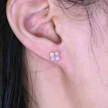 Load image into Gallery viewer, Sweet Four-Leaf Clover earstuds Opal Diamond Earrings 14K Yellow Gold