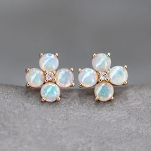 Load image into Gallery viewer, Sweet Four-Leaf Clover earstuds Opal Diamond Earrings 14K Yellow Gold