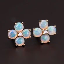 Load image into Gallery viewer, Sweet Four-Leaf Clover earstuds Opal Diamond Earrings 14K Yellow Gold