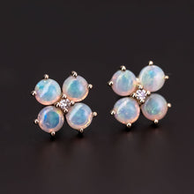 Load image into Gallery viewer, Sweet Four-Leaf Clover earstuds Opal Diamond Earrings 14K Yellow Gold