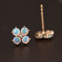 Load image into Gallery viewer, Sweet Four-Leaf Clover earstuds Opal Diamond Earrings 14K Yellow Gold