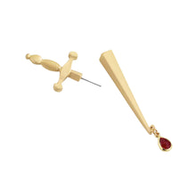Load image into Gallery viewer, Sword Maiden Single Stabby Earring in Gold or Silver | 3.5&quot; Long Dagger Earrings for Feminists, Goths