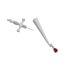 Load image into Gallery viewer, Sword Maiden Single Stabby Earring in Gold or Silver | 3.5&quot; Long Dagger Earrings for Feminists, Goths