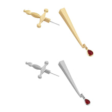 Load image into Gallery viewer, Sword Maiden Single Stabby Earring in Gold or Silver | 3.5&quot; Long Dagger Earrings for Feminists, Goths