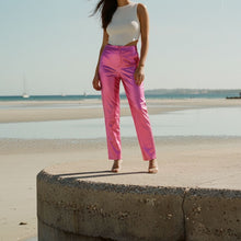 Load image into Gallery viewer, Synthetic Leather Metallic-Accented Slim-Fit Trouser in Pink
