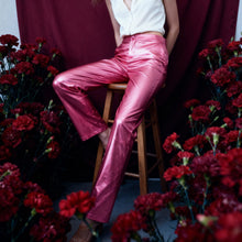 Load image into Gallery viewer, Synthetic Leather Metallic-Accented Slim-Fit Trouser in Pink
