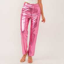 Load image into Gallery viewer, Synthetic Leather Metallic-Accented Slim-Fit Trouser in Pink