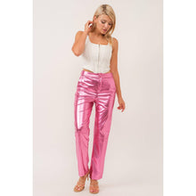 Load image into Gallery viewer, Synthetic Leather Metallic-Accented Slim-Fit Trouser in Pink