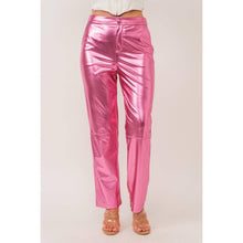 Load image into Gallery viewer, Synthetic Leather Metallic-Accented Slim-Fit Trouser in Pink