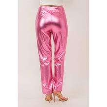Load image into Gallery viewer, Synthetic Leather Metallic-Accented Slim-Fit Trouser in Pink