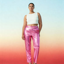 Load image into Gallery viewer, Synthetic Leather Metallic-Accented Slim-Fit Trouser in Pink