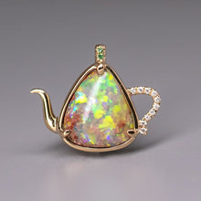 Load image into Gallery viewer, One of Kind Teapot Boulder Opal &amp; Diamond, Tsavorite Necklace 18K Yellow Gold
