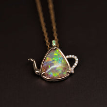 Load image into Gallery viewer, One of Kind Teapot Boulder Opal &amp; Diamond, Tsavorite Necklace 18K Yellow Gold