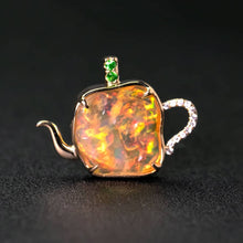 Load image into Gallery viewer, Teapot Design Fire Opal Diamond, Tsavorite Necklace 18K Yellow Gold