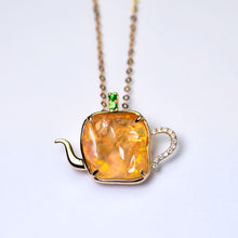 Load image into Gallery viewer, Teapot Design Fire Opal Diamond, Tsavorite Necklace 18K Yellow Gold