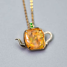 Load image into Gallery viewer, Teapot Design Fire Opal Diamond, Tsavorite Necklace 18K Yellow Gold