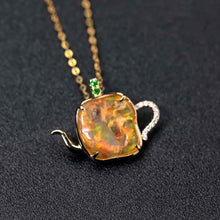 Load image into Gallery viewer, Teapot Design Fire Opal Diamond, Tsavorite Necklace 18K Yellow Gold