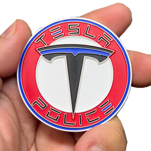 Load image into Gallery viewer, GL16-001 Tesla Police Model S Pursuit Thin Blue Line Challenge Coin Elon Musk