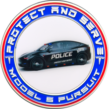 Load image into Gallery viewer, GL16-001 Tesla Police Model S Pursuit Thin Blue Line Challenge Coin Elon Musk