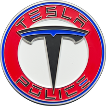 Load image into Gallery viewer, GL16-001 Tesla Police Model S Pursuit Thin Blue Line Challenge Coin Elon Musk