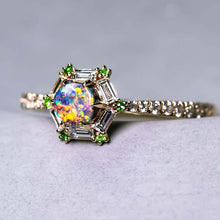 Load image into Gallery viewer, The One - Black Opal, Baguette Cut Diamond, Tsavorite Engagement Ring 14K Gold