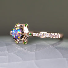 Load image into Gallery viewer, The One - Black Opal, Baguette Cut Diamond, Tsavorite Engagement Ring 14K Gold