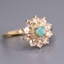Load image into Gallery viewer, The Precious - Halo Diamond Black Opal Engagement Ring 18K Yellow Gold