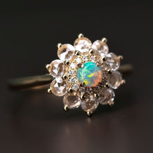Load image into Gallery viewer, The Precious - Halo Diamond Black Opal Engagement Ring 18K Yellow Gold