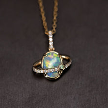 Load image into Gallery viewer, The Saturn - Australian Black Opal &amp; Diamond Tsavorite 18K Yellow Gold Necklace