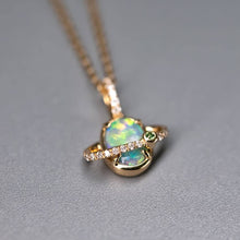Load image into Gallery viewer, The Saturn - Australian Black Opal &amp; Diamond Tsavorite 18K Yellow Gold Necklace