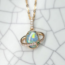 Load image into Gallery viewer, The Saturn - Australian Black Opal &amp; Diamond Tsavorite 18K Yellow Gold Necklace