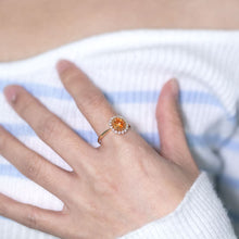 Load image into Gallery viewer, The Sunshine - Mexican Fire Opal Halo Diamond Engagement Ring 18K Yellow Gold